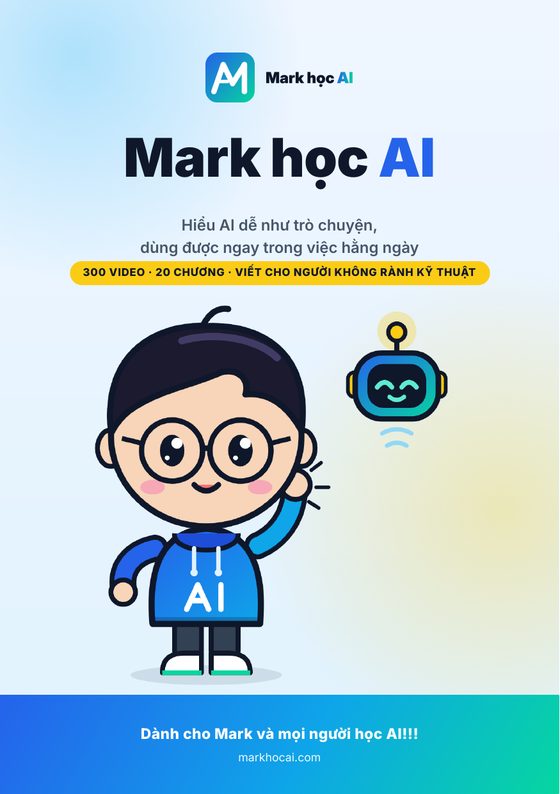 Bìa sách Mark học AI: Mark vẫy tay chào cùng robot Bit