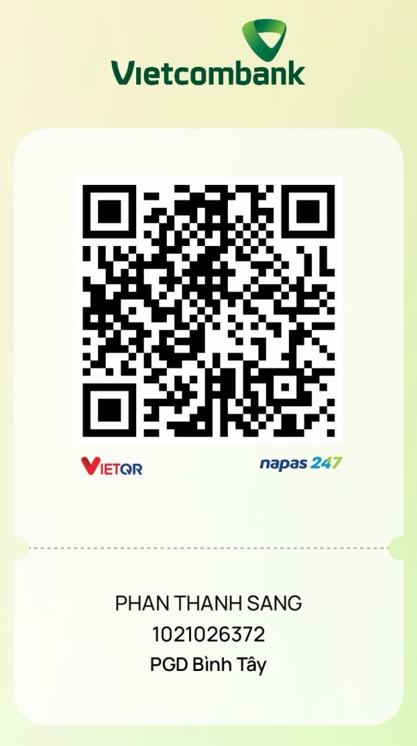 Mã QR chuyển khoản Vietcombank, PHAN THANH SANG, số tài khoản 1021026372